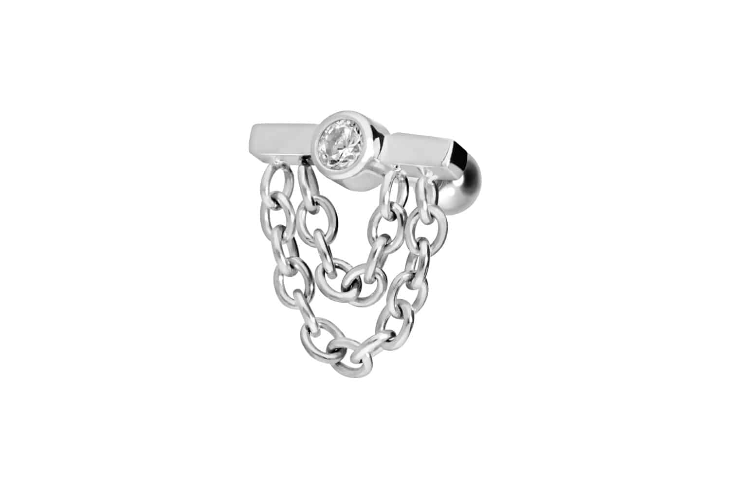 Titan Ohrpiercing mit Innengewinde BALKEN + KRISTALL + 2 KETTEN